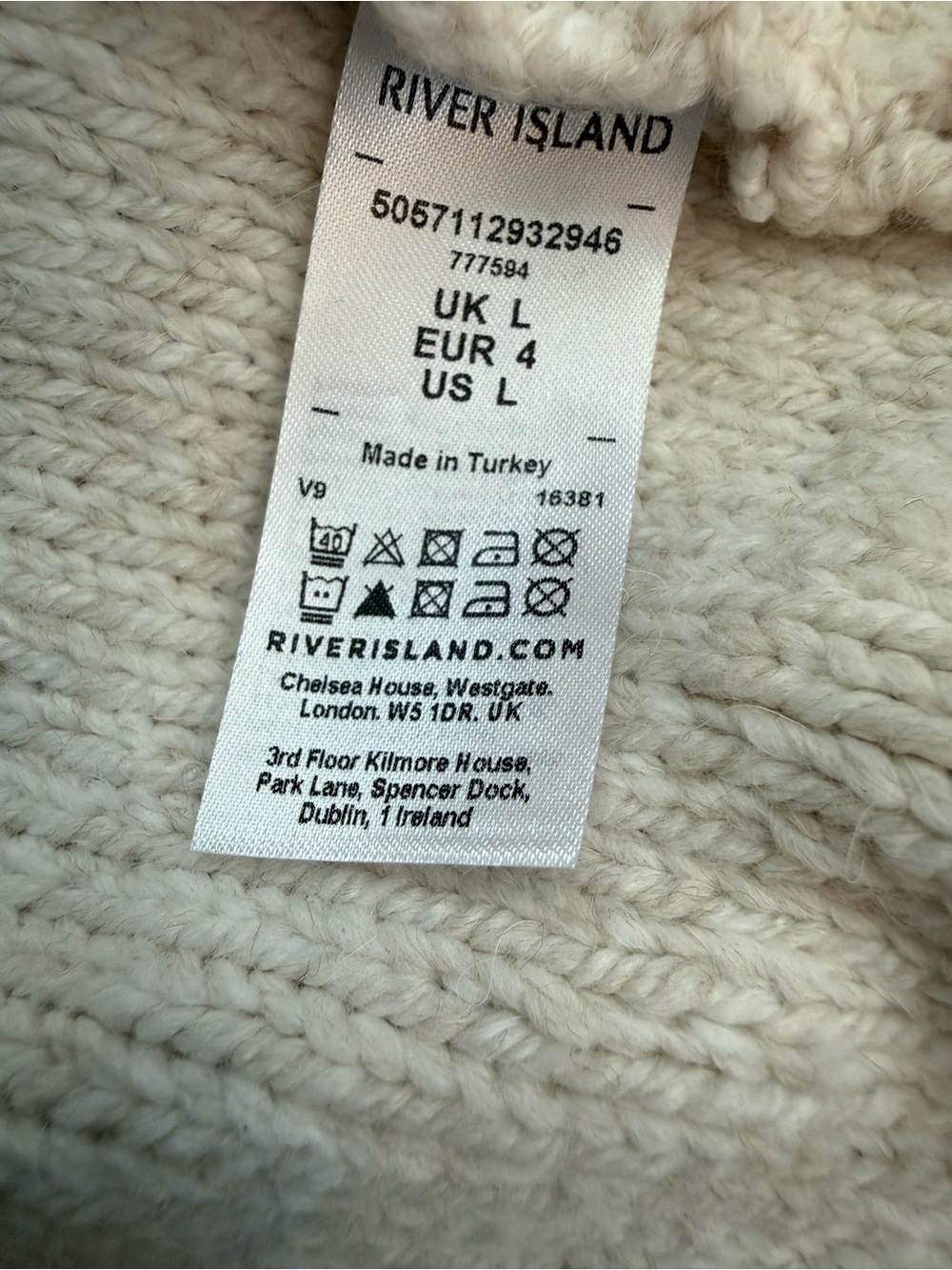River Island Ivory Shawl Collar Fringe Cable Knit Cardigan ultimate style - Picture 3 of 6